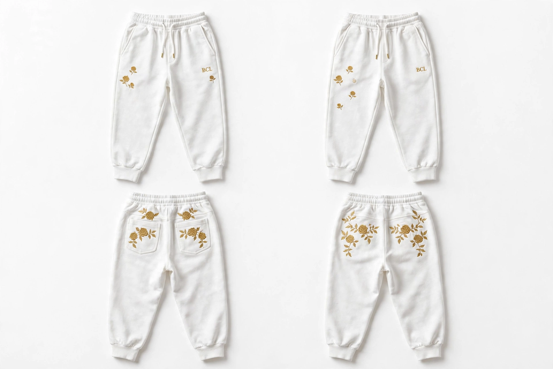 BCL White Joggers — Roses